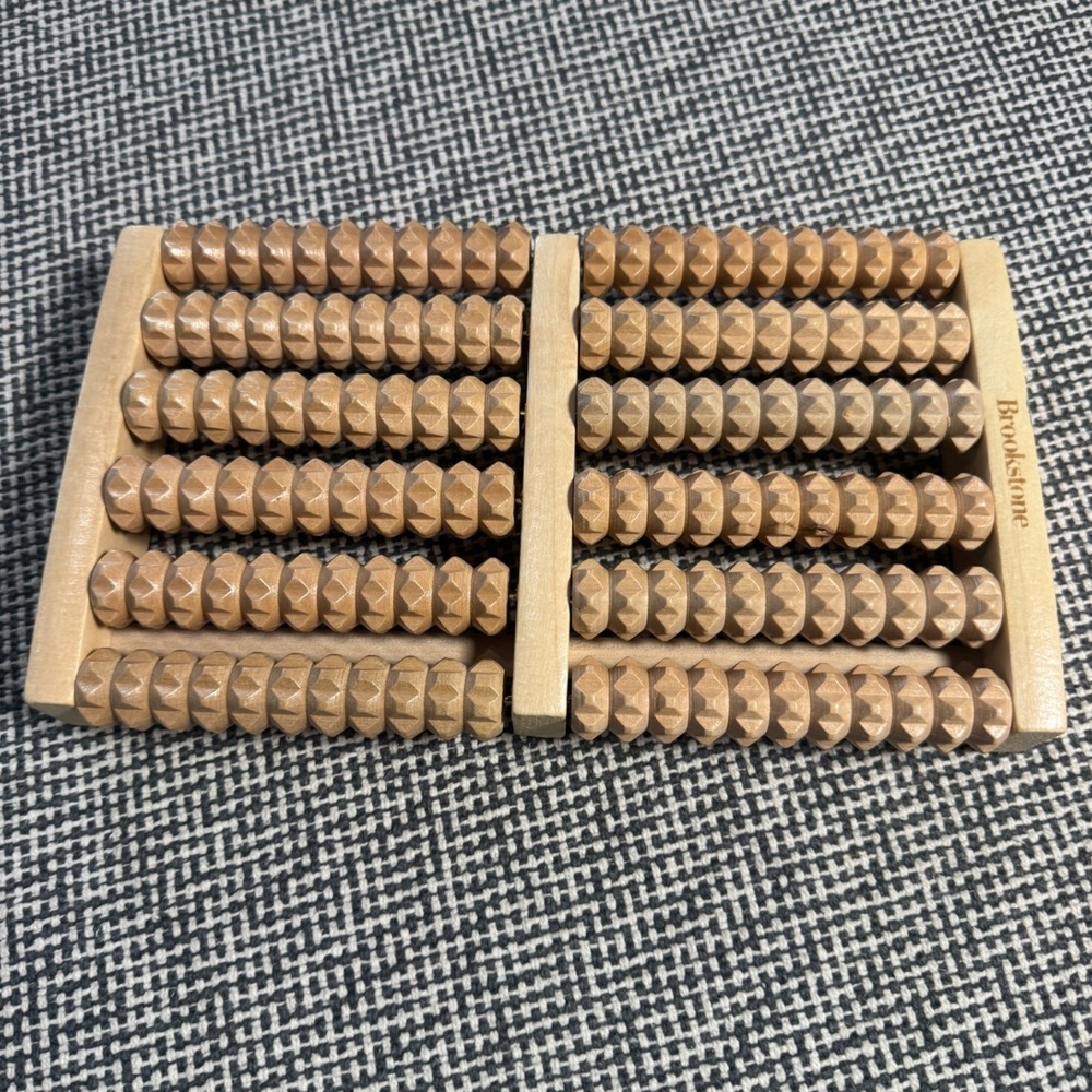 Brookstone Wooden Dual Foot Massager Roller 10-Roller Acupressure Reflexology